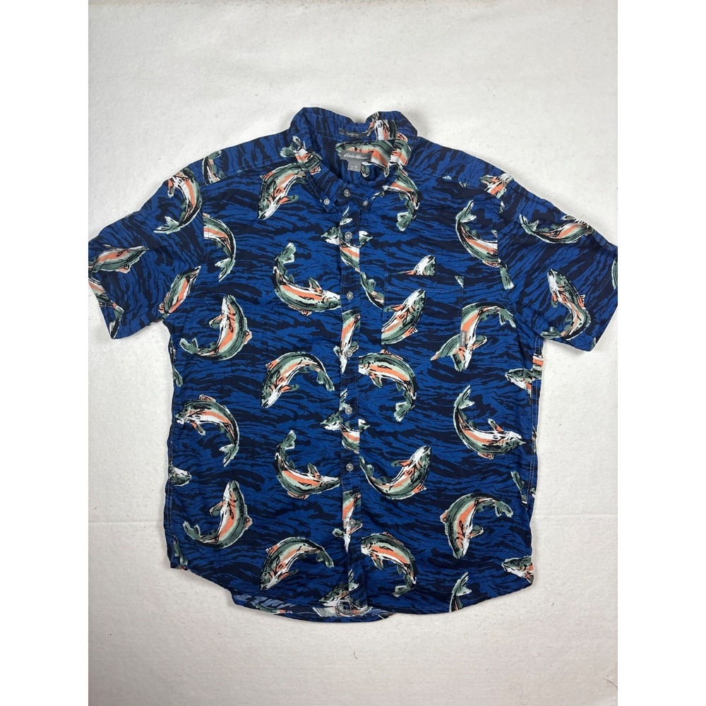 Eddie Bauer Mens XL Classic Fit Fish Pattern Button-Down Shirt